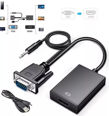 VGA To HDMI Converter 1080P HD Adapter With Audio Cable For HDTV PC Laptop TV • $4.99