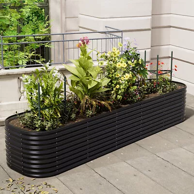 Garden Metal Raised Vegetable Planter Outdoor Flower Trough Herb Grow Bed Box • £35.95