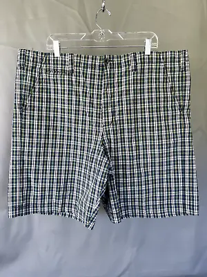 Merona Mens Chino Shorts 42W Blue Green Plaid Cotton • $13.99