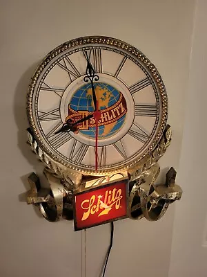 Vintage World Globe Schlitz Beer  Lighted Clock - Wall Mount • $22.50