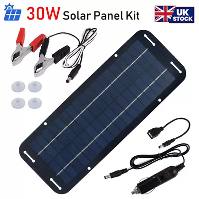 30W Solar Panel Kit 12 Volt Trickle Battery Charger For Car Van Caravan Boat • £13.99