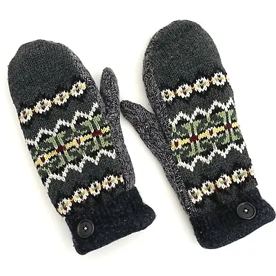 $18.99 • Buy Sweater Mittens Womens M/L Fleece Lined Upcycled Gray Green Cable