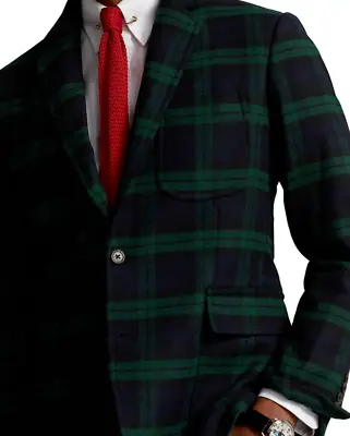 NWT Polo Ralph Lauren Twill Plaid Sport Coat Jacket 42L Black Watch Blazer  $448 • $259.99