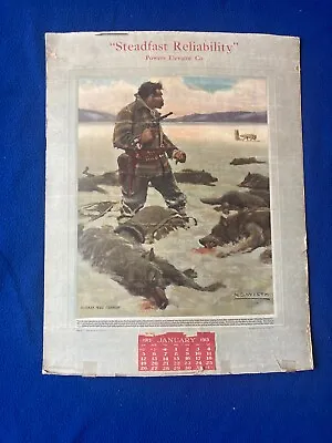 Original N.C. Wyeth 1912 Calendar Alaska Mail Carrier Wolf Attack Klondike • $325