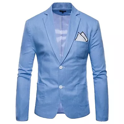 Men's Casual Linen Blazer Lightweight Slim Fit Sport Coat One Button Suit Jacket • $40.09