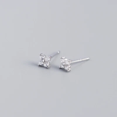 $12.95 • Buy 925 Sterling Silver Tiny Turquoise CZ Clover Stud Earrings 4mm Gift Box PE21