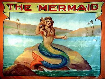 Vintage Mermaid Circus Carnival Sideshow Conch Shell *canvas* Fantasy Art Print • $29.60