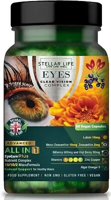 Lutein Zeaxanthin Blueberry Eye Supplement Clear Vision Vitamin Complex Vegan • £12