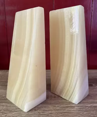 Mid Century Pair Quartz 8”Tall Bookends Onyx Marble Polished Mexico • $95