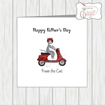 Personalised Fathers Day Scooter Pet Card To Dad From The Cat - Vespa Lambretta • £3.25