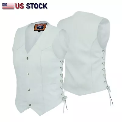 White Leather - Women Motorcycle Vest Biker Club Concealed Carry SKU 14501WHITE • $68.95