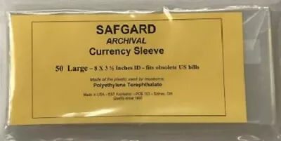 50 Pure Mylar Sleeves For Large US Currency / Postcard 8 X 3 1/2  By Safgard NEW • $56.50