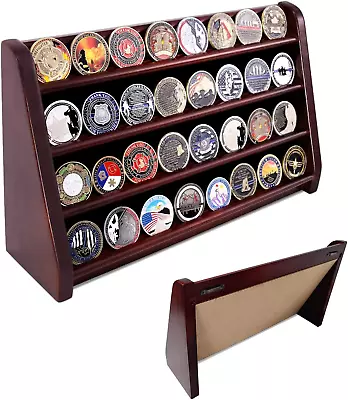 Challenge Coin Display Case Military Coin Holder Stand 4 Row Solid Wood Display • $51.97