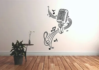 Microphone & Musical Notes Wall Art Sticker - 3 X Sizes And Many Colours • £19.50