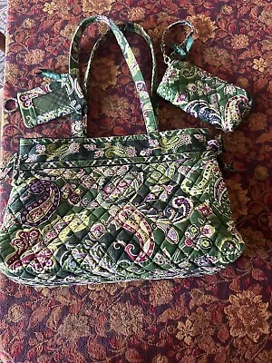 Vera Bradley Tote New Chelsea Green Paisley With Wallet And Zippered Pouch  • $35