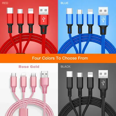 3 In 1 Fast USB Charging Cable Universal Multi Function Cell Phone Charger Cord • $3.25