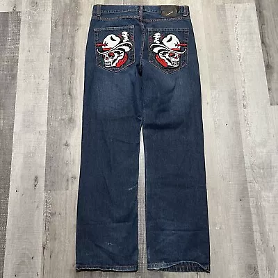 Ed Hardy X Christian Audigier Baggy Dark Wash Y2K Rhinestone Cowboy Skull Jeans • $85.99