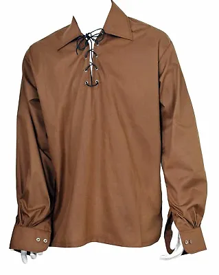 $19.99 • Buy Scottish Brown Jacobite Ghillie Kilt Shirt Leather Cord