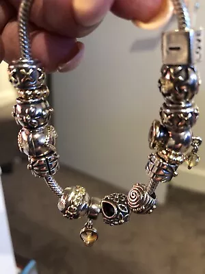 $1000 • Buy Authentic Pandora Two Tone /14ct Gold Bracelet & Charms - Excellent Condition