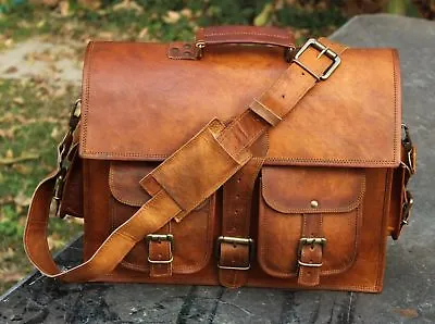 18  Vintage Leather Padded Briefcase Messenger Bag Satchel Laptop Mackbook Bag • $74.53