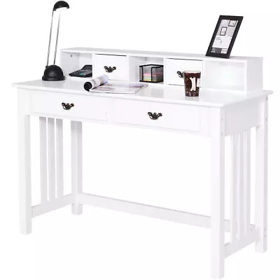 Writing Desk Mission White Home Office Computer Desk 4 Drawer White • $175.99