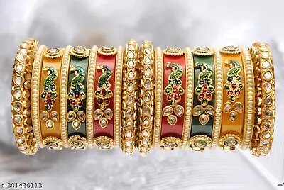 Bollywood Indian Rajwadi Peacock Kundan Chuda Bangle Set Bridal Jewelry A12 • $20.20