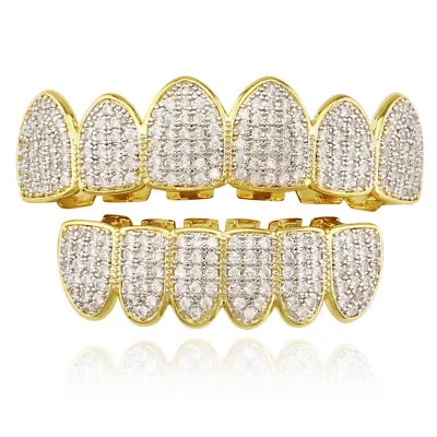 Fake Teeth Grillz Zircon Hip Hop Tooth Top Bottom Mouth Set Party Gift Plating • $21.99