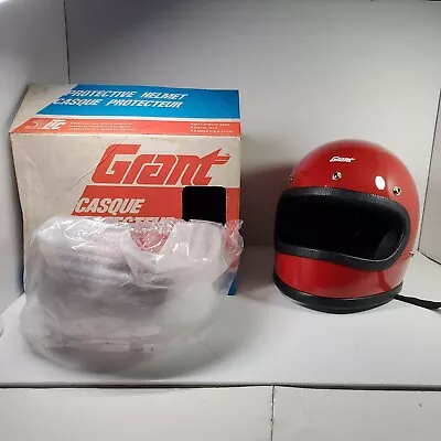 Vintage NIB 70s Grant Motorcycle Helmet W Full Face Visor Red Sz Large  • $99.74