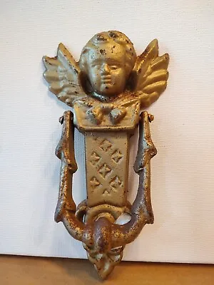 ANTIQUE Vintage Winged ANGEL DOORKNOCKER Door Knocker CAST IRON Golden • $19.90