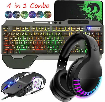 Gaming Keyboard Mouse And Bluetooth Headset Set RGB LED Backlit For PC PS4 MAC • $75.48