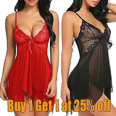 Women Ladies Sexy Valentine Lingerie Lace Babydoll Sleepwear Underwear Nightwear • £4.71