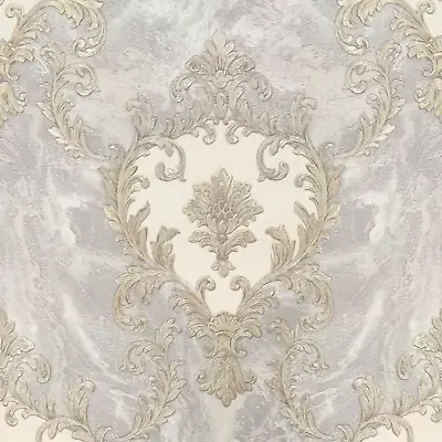 £2.99 • Buy Vasari Sienna Damask Light Grey & Gold Marble Luxury Wallpaper 534351
