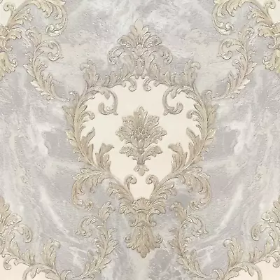 Vasari Sienna Damask Light Grey & Gold Marble Luxury Wallpaper 534351 • £2.99