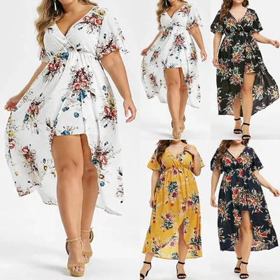 $27.69 • Buy Plus Size Women Boho Floral V-Neck Midi Dress Lady Beach Holiday Party Sundress