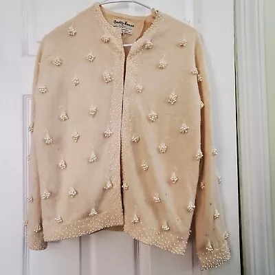 Vintage 1950s Beaded Sweater Quality House Cream Damaged • $20