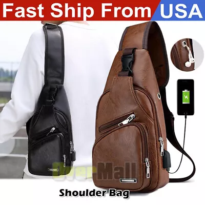 Mochila Para Hombre Con Cabestrillo Bolso De Cuero Bandolera Bolso De Hombro • $13.81