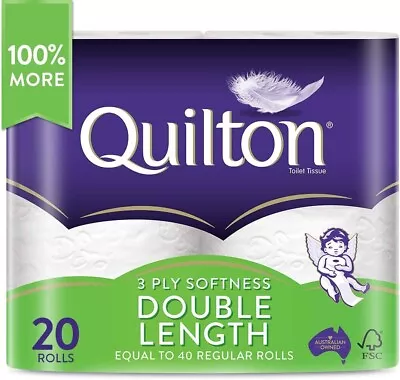 Toilet Paper 20 Rolls Deluxe Quilton 3 Ply Double Length Large Roll Tissue Bulk • $29.40