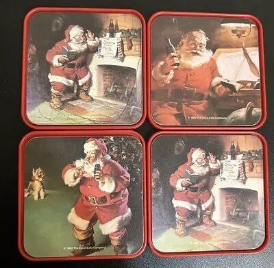 Coca Cola Co. Christmas Santa Claus Coasters Set 4-Plastic Made In USA VTG • $5.97