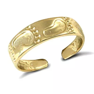 Solid 9ct Yellow Gold Hand Finished Flat Toe Ring With A Carved Foot Print • £102.35