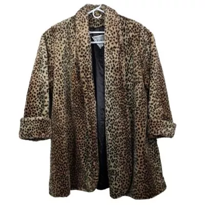 J. Percy For Marvin Richards Leopard Faux Fur Swing Coat Jacket Women's Sz L • $70.59