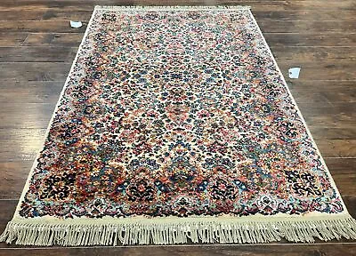 Karastan Ivory Kirman Rug 4x6 Floral Kirman #759 Wool Karastan Carpet Vintage • $1049.30