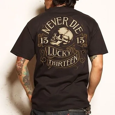Lucky 13 Never Die Skull Biker Punk Tattoo Rockabilly Hot Rod T Tee Shirt S-4xl • $26.99