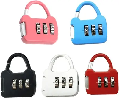 5-Pack Multi-Colored 3-Digit Combination Padlocks - Mini Luggage Locks • $14.99
