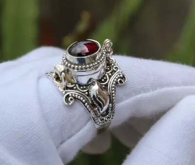 Poison Ring Garnet Gemstone Compartment Ring 925 Silver Plated BJ83 • $14.99