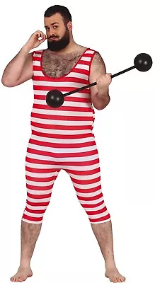 Mens Victorian Bathing Costume Swimsuit Strongman Fancy Dress Swimwear Striped • £22.99