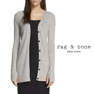 NEW Rag & Bone 100% Cashmere Alexandra Ribbed Cardigan In Gray Large • $236