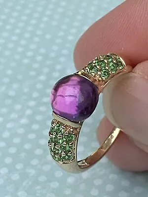 Q-R 9K Gold 3ct African Amethyst TSAVORITE GARNET RING Green Purple Suffragette • $328.82