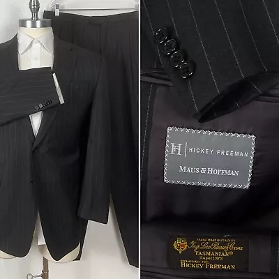 Hickey Freeman MTM Loro Piana Dark Charcoal Pinstripe Suit 44L - Pants 38x31 • $99.99