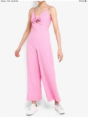 Miss Selfridge Pink Jumpsuit Front Tie Bow Petite Size 8 Uk. New • £7.50