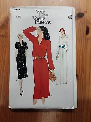 Vintage 1980s Vogue 7515 Soft Belted Maxi Dress Pattern Uncut Size 12 • £5